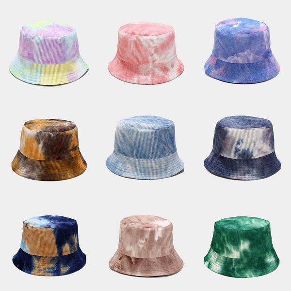 

new tie-dye corduroy fisherman hat women autumn and winter outdoor double-sided basin hat trendy fashion sun hat, Blue;gray
