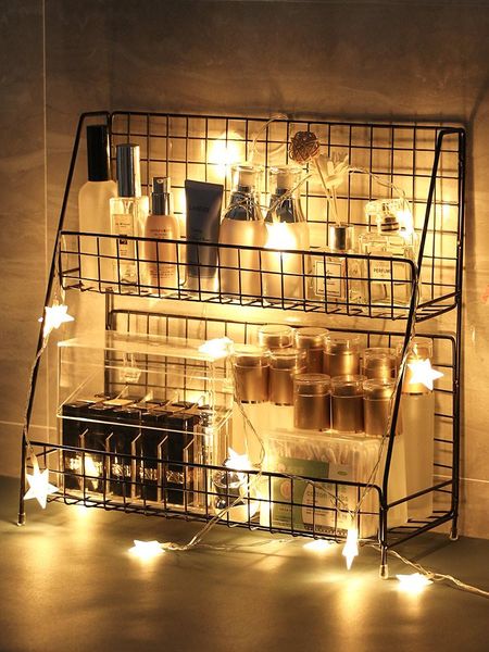 

hooks & rails metal cosmetics storage rack for kitchen seasoning bathroom makeup organizer 2 layers space saving deskiron basket