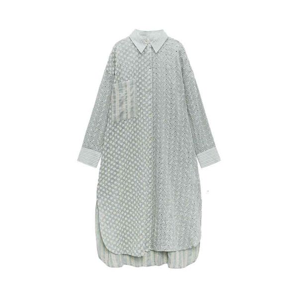 

women's blouses & shirts za women fashion with pockets loose asymmetry vintage long sleeve button-up embroidery female chic j6g2, White