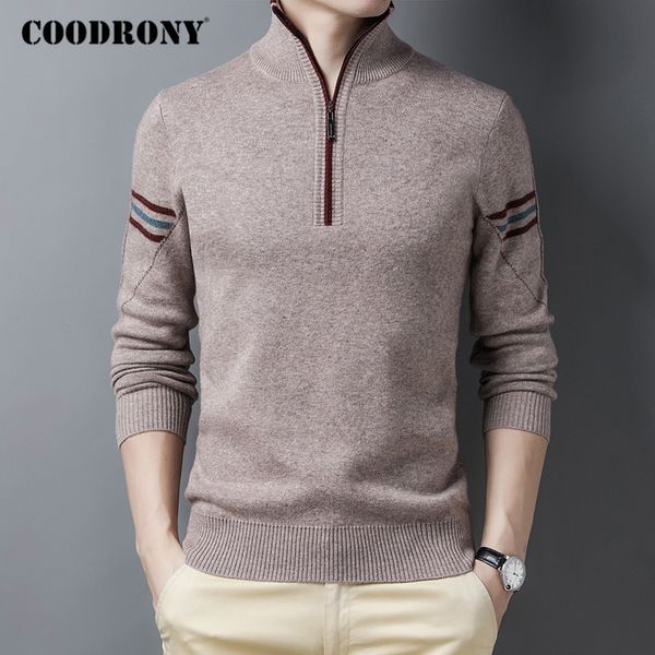 

coodrony 100% merino wool zipper turtleneck sweaters thick warm winter sweater men cashmere pullover fashion casual jumper c3056 201203, White;black
