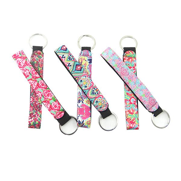 

fashion printed neoprene wrist soft strap keychains holder colorful key rings promotion gift multi colors wholesale, Silver