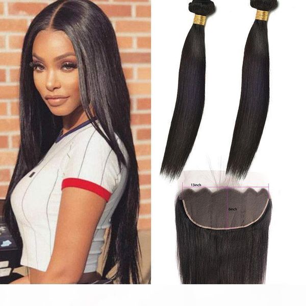 

indian human hair extensions 2 bundles with 13x6 lace frontal part straight virgin hair products 3 pieces lot silky straight wholesale, Black;brown