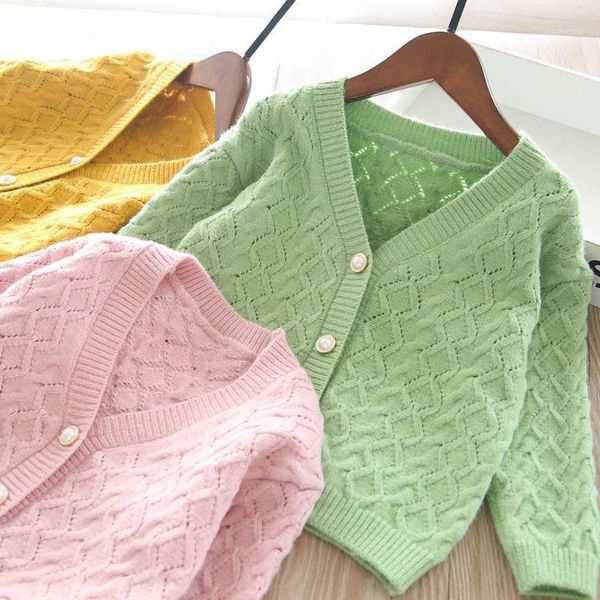 

2021 spring girls' pearl button knitted cardigan1, Blue