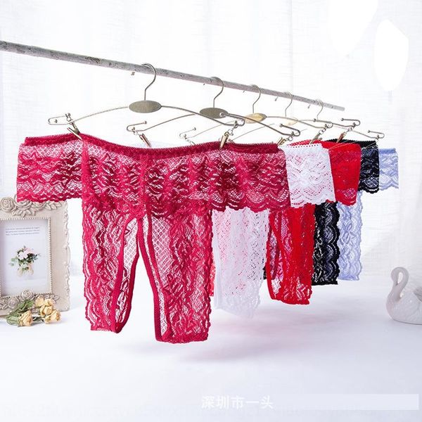 

yewba open file thong women's temptation open crotch fun lace underwear lace underwear transparent large t pants, Black;white