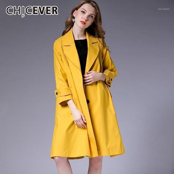 

chicever 2019 autumn women's windbreakers lapel long sleeve single breasted loose plus sizes trench coat female fashion clothing1, Tan;black