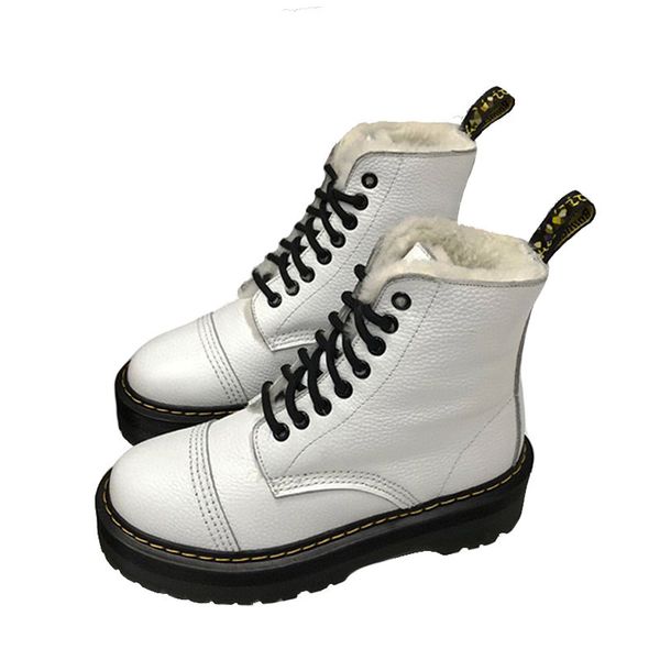 

2020 winter new leather martin boots straps short boots british wind leather and fur integrated snow boots warm cotton shoes, Black