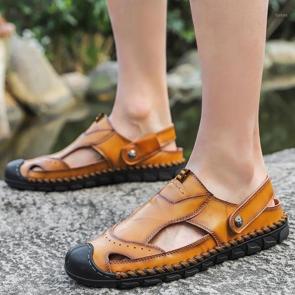 

sandals plus-sized menswear genuine leather sandals summer breathable closed-toe1, Black