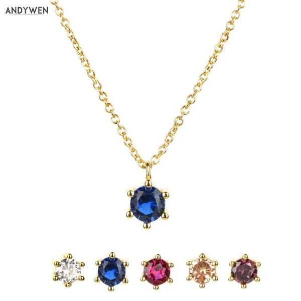 

andywen 925 sterling silver blue zircon crystal cz pendant necklace 2020 colorful rock punk 2020 jewelry collar spain jewelry