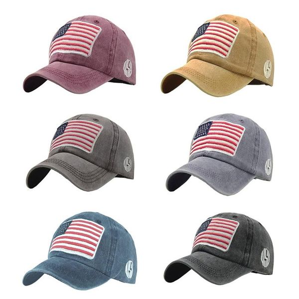 

visors cap retro washed american flag letter embroidered personality casual cotton hat headwear outdoor sports wear, Blue;gray