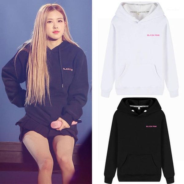 

2019 fashion kpop blackpink rose concert hoodie hip hop casual style loose plus size hooded clothes pullover printed1, Black