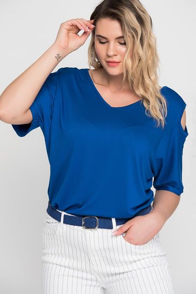 

sans textile women shoulder low-cut viscose blouse 65 n18730, White