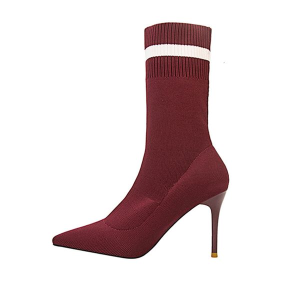 

2021 women boots sock ladies mid calf high heels autumn pumps stiletto fashion knitted woman pointed toe new footwear 9ug4, Black