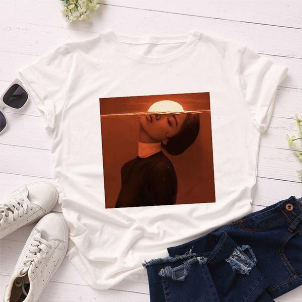 

2021 summer women t shirts short sleeve polyester nodic aesthetics girls ladies streetwear t shirts dropshipping, White