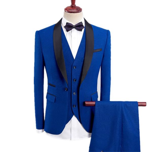

men's suits & blazers 3 pieces fashion casual boutique business suit / male color matching collar blazer jacket coat trousers vest set, White;black