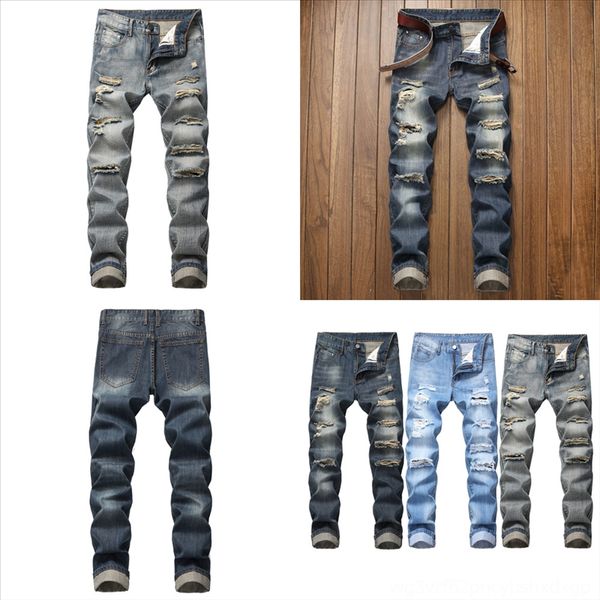 

morp2 men clothing skinny jeans hole blue biker ripped pencil pants locomotive street casual trousers party man jeans rompers hole, Black