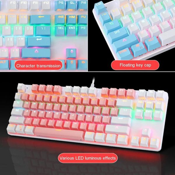 

new k100 87 key green backlight mechanical keyboard pink gaming girl keyboard abs wear-resistant keycap mechanical