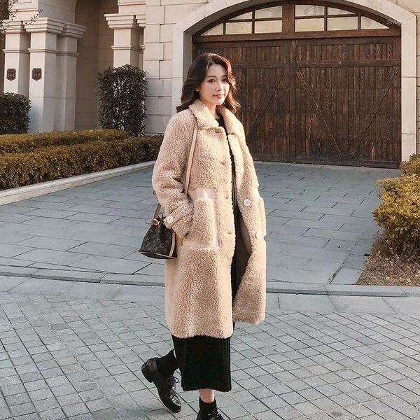 

2020 winter korean mid-length faux fur sheared sheep coat fur one loose fashion windproof warm simple women's jacket1, Black