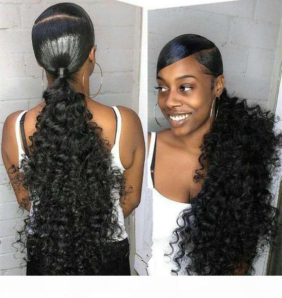 

kinky curly human hair ponytail extensions 160g drawstring human hair clip in ponytail malaysian remy hair pony tail kinky curl, Black