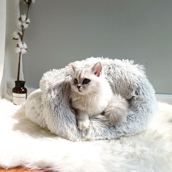 

cat beds & furniture soft long plush bed house comfortable washable small dog kennel kawaii kitten deep sleeping bag home pet accessories