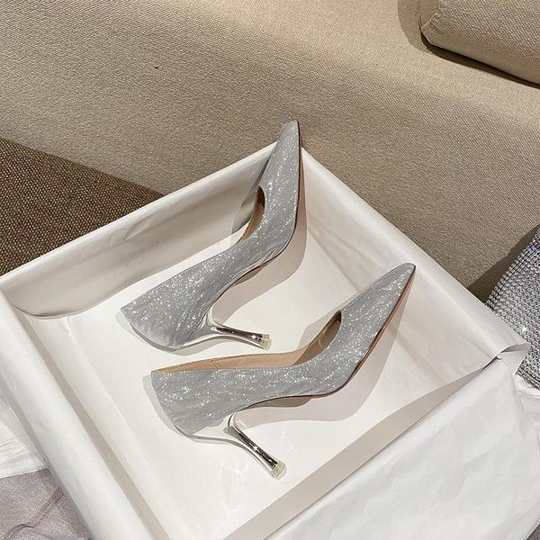 

dress shoes high-heeled for women the wedding of spring 2021 are sexy, pointed, slim and single, Black
