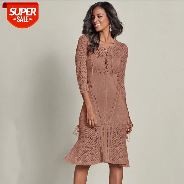 

2020 summer women beachwear khaki beach cover up lace up hollow out knee length sheath dress cover-ups crochet tunic #q735 #vq6l, White;black