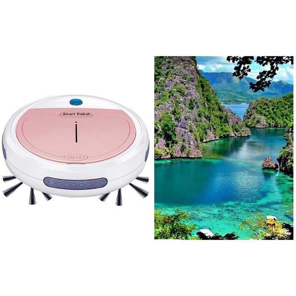 

vacuum cleaners 1pcs rechargeable automatic smart robot cleaner & 1 set 5d diamond painting home decor sea landscape