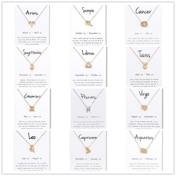

new pisces aquarius aries taurus leo capricorn choker necklace birthday gifts 12 constellation pendant necklace with white card, Silver