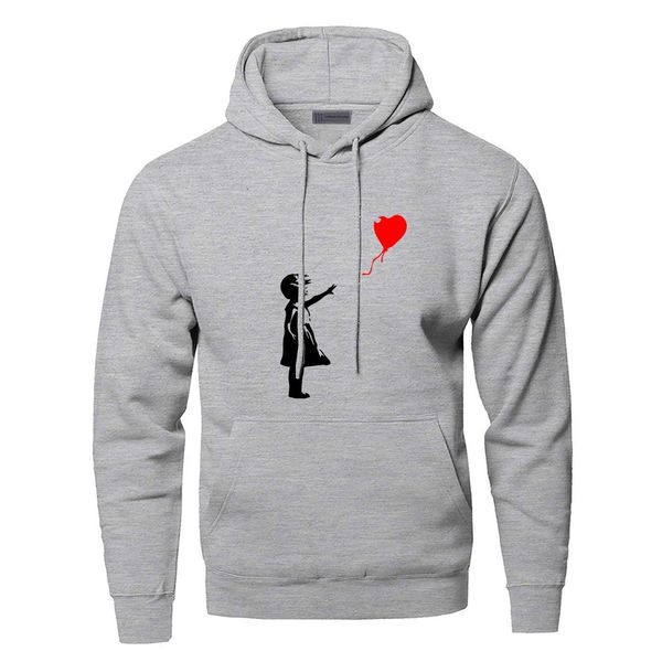 

всемирный мир толстовки толстовки мужчины kcco воздушный шар девушка банковский любовь с капюшоном толстовка толстовка зима осень теплый при, Black