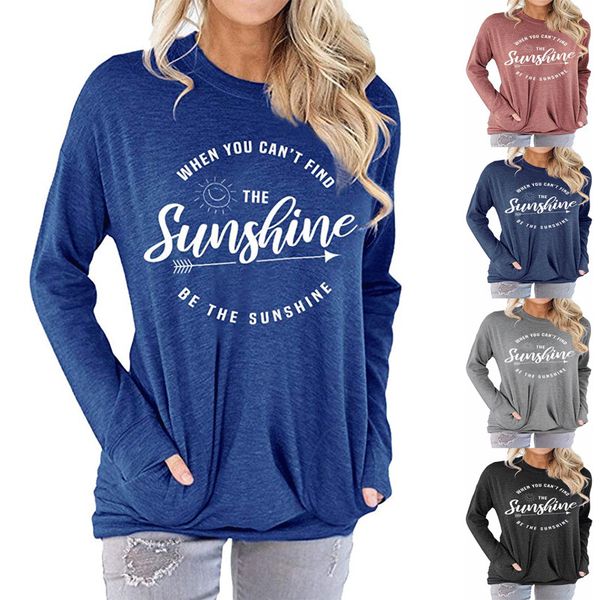 

womens bat shirt be the sunshine printed round neck long-sleeved t-shirt fall thin long sleeve for women size s-2xl, White