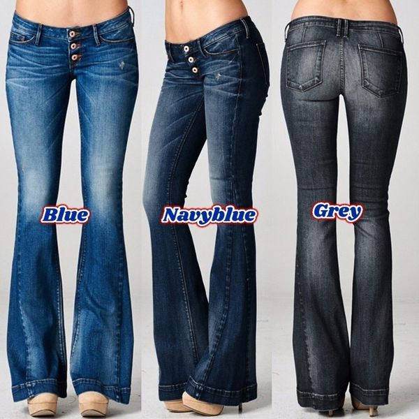 

autumn 2020 fashion casual jeans flared women's low waist slim pants, Blue