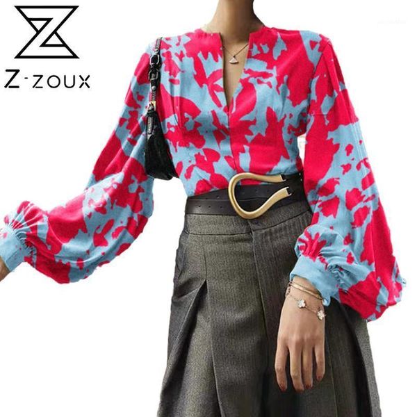 

z-zoux women blouse printed puff sleeve women shirts v neck long sleeve ladies flower print plus size autumn new1, White