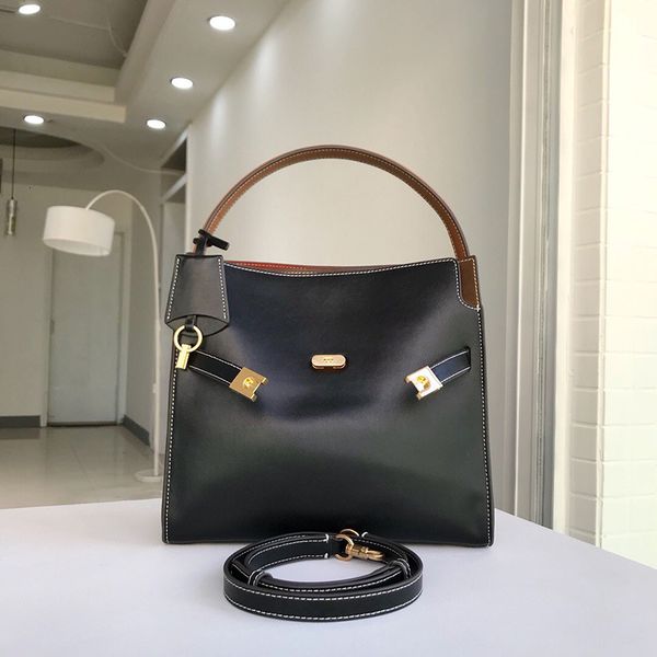 

tb new double lee head leather contrast stitching single shoulder diagonal lock daily versatile women's bag