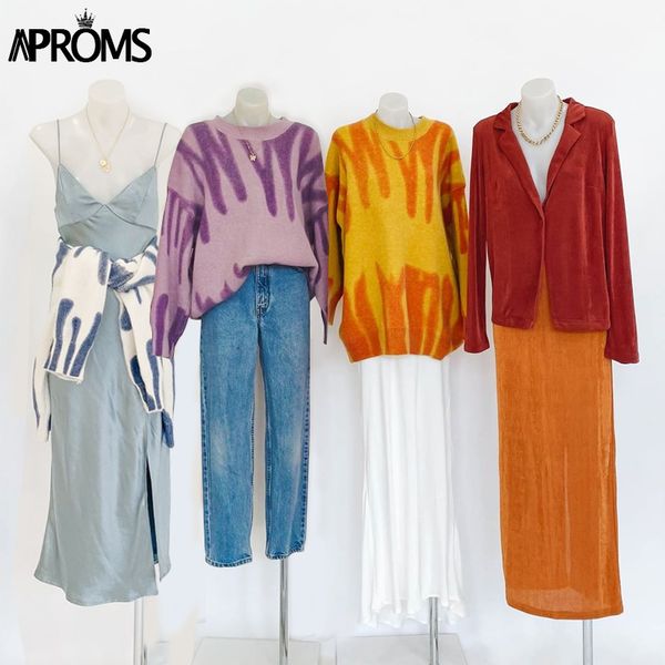 

aproms elegant green striped print oversized pullovers women winter o-neck loose long sweaters streetwear warm outerwear 2020 q1217, White;black