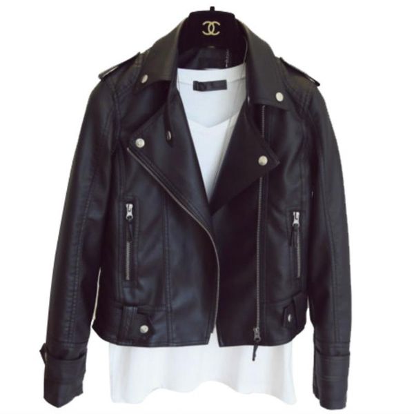 

pu zx-1 casual black coat daily fashion short leather grunge jacket fit streetwear new outwear women kxcqx