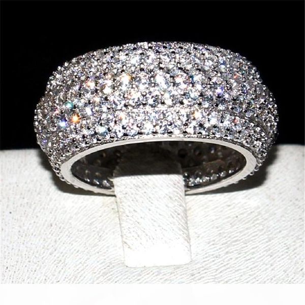 

luxury pave seven rows full 365pcs 20ct sona diamond ring jewelry 925 sterling silver cocktail rings for women men gift us size 5,6,7,8,9,10, Slivery;golden