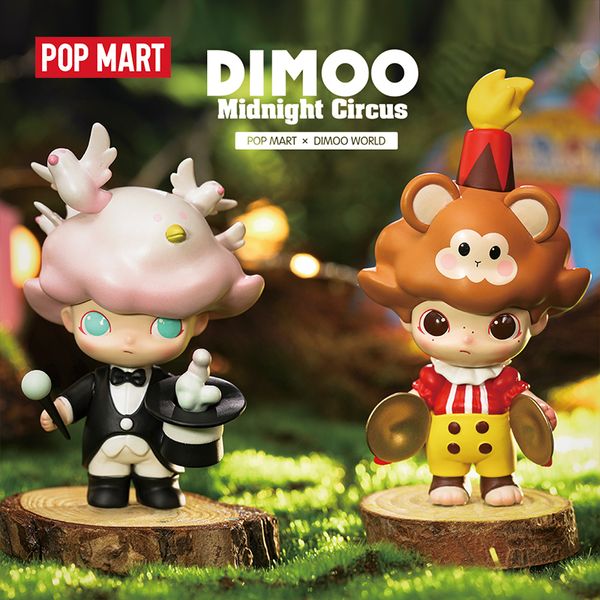 POP MART Dimoo Mitternacht Circus Blind Box Puppe Binäre Action Figure Geburtstag Geschenk Kind Spielzeug Tier Geschichte Spielzeug Figuren freies Verschiffen LJ201031