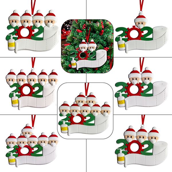

quarantine customized survivor family ornaments christmas 2020 gift hang decoration snowman pendant with face mask handk