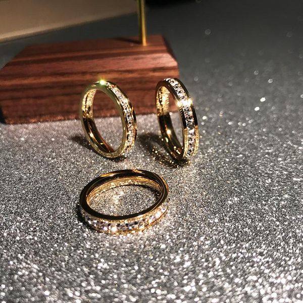 Eheringe Mode Luxus Pflastern Zirkonia Kristall Ring Rose Gold Farbe Frau Geschenk Titan Stahl Schmuck Nie Verblassen Drop