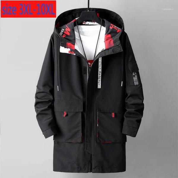 

men's trench coats arrival fashion super large men jacket tide loose long casual thick windbreaker hooded overcoat plus size 3xl-7xl8xl, Tan;black