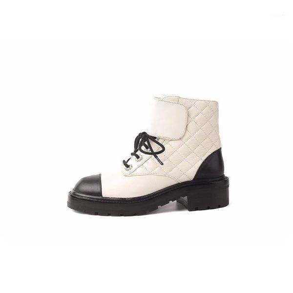 

fashion lace-up women's boots platform boots rhombus leather warm women's shoes autumn and winter ankle1, Black