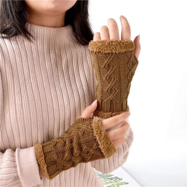 

new ladies fingerless gloves winter women keyboard cold protection warm soft cotton knitted mittens trendy, Blue;gray