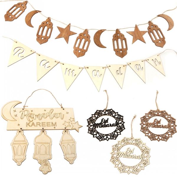 

1pc wooden crafts eid mubarak ramadan gurban long string of home decorations small pendants