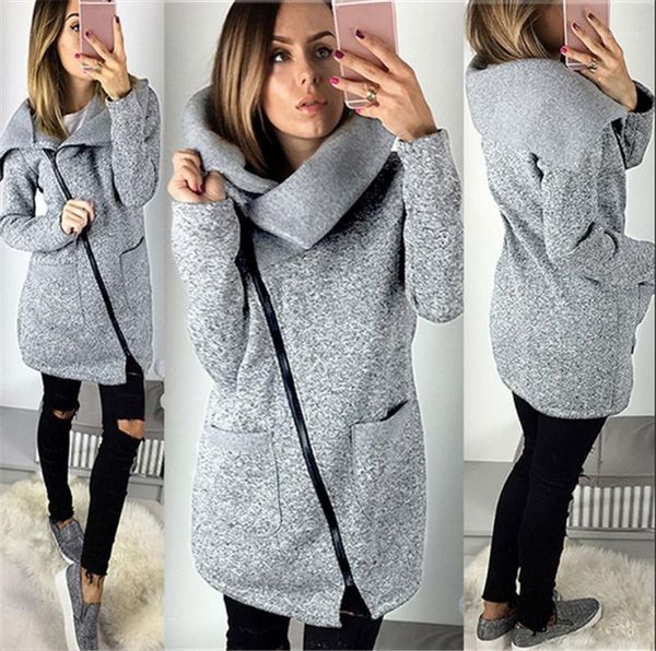 

winter coat women 2020 wool warm coat plus velvet sweater side zip plus size long korean grey jacket thick slim1, Black