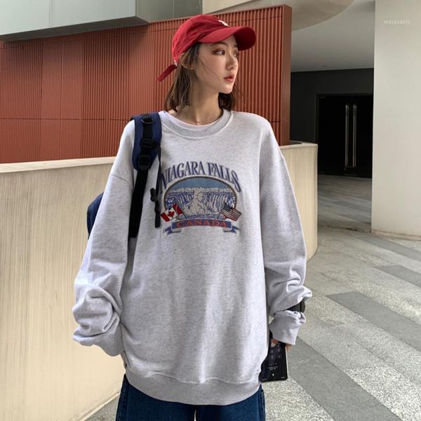 

2020 spring and autumn new korean couple pattern embroidery loose sweatshirt fashion casual stitching pullover gray / navy blue1, Black