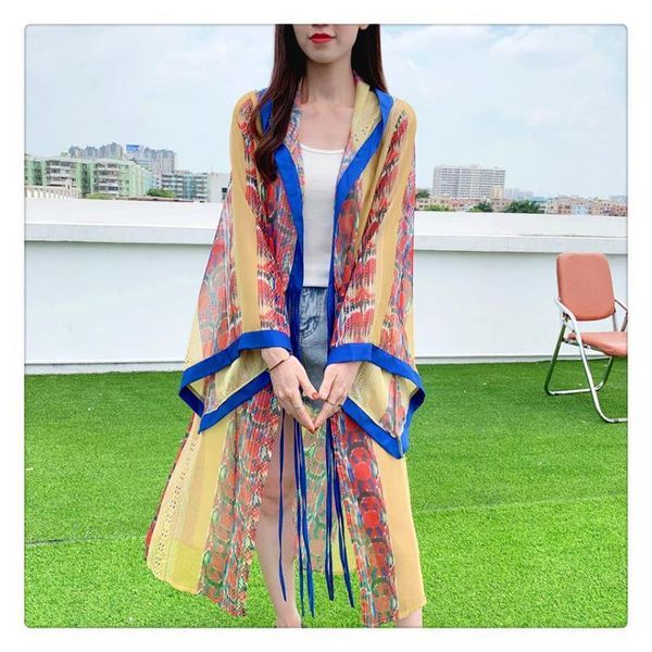 

women's swimwear 2021 summer long loose woman hooded prevented bask clothes long-sleeved beach dress bathing cardigans bohemian chiffon, White;black