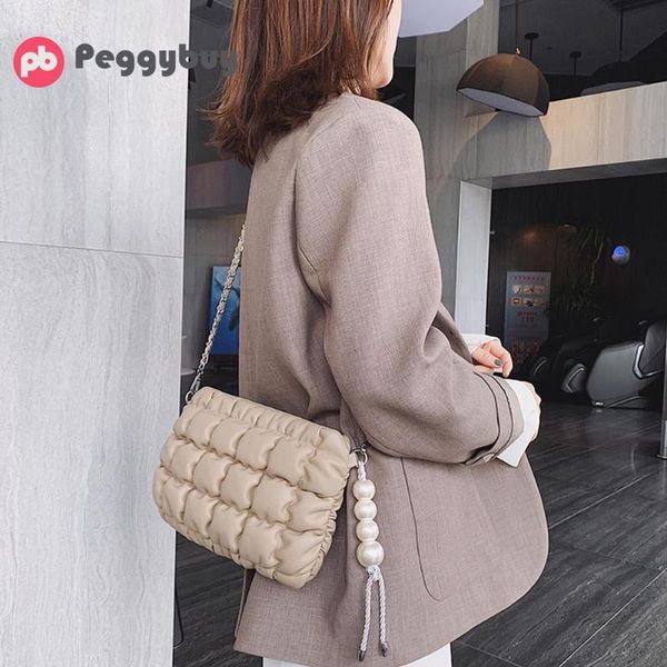 

чистые сумки цвет crossbody для женщин кожа pu soft messenger плеча мешок женский повседневный pearl подвеска сумка chain