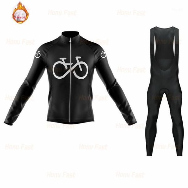 

racing sets 2021 pro team winter thermal fleece black cycling jersey set men long sleeve bike clothes mtb clothing bib pants set1, Black;blue