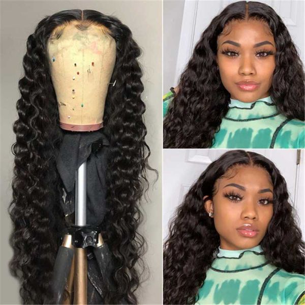 

lace wigs 4x4 closure wig peruvian loose wave front human hair for black women 4x4x1 t part, Black;brown