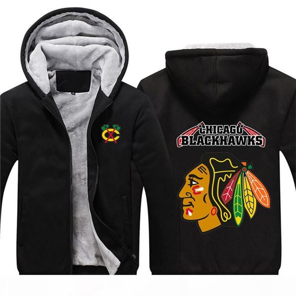 

североамериканский хоккей мужская зима повседневная куртка теплый утолщение толстовки мода толстовка чикаго blackhawks, Black