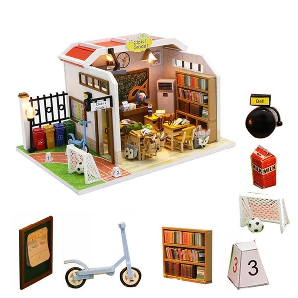 

wooden doll house classroom toy diy dollhouse furnitures kids furniture minature doll houses kit poppenhuis lamp hout y200704